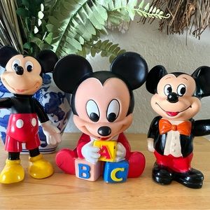 Vintage 1984 Baby Mickey Mouse Squeaker Toy 90’s Posable Figurine, Piggy Bank 7”